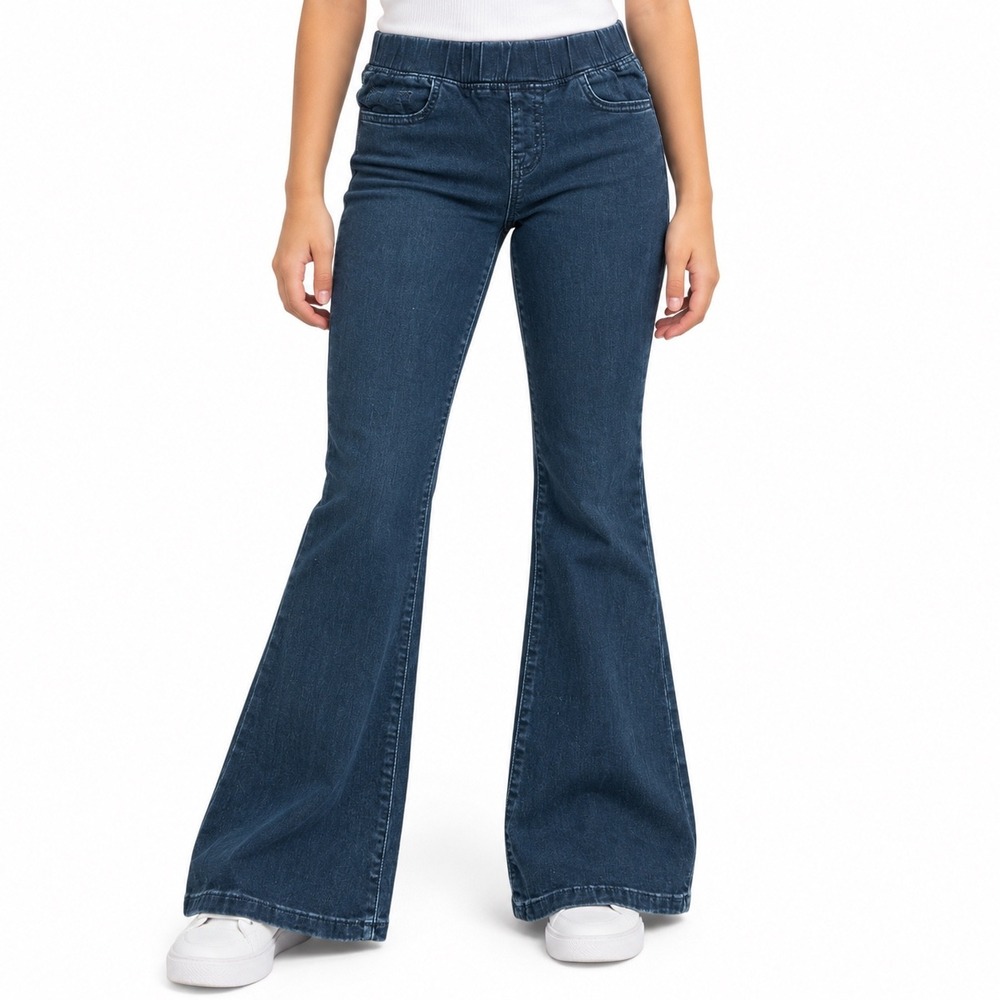 Cat & Jack Girls Flare Jeans Size 12 Dark Wash Denim Pull On Bell Bottom Pants